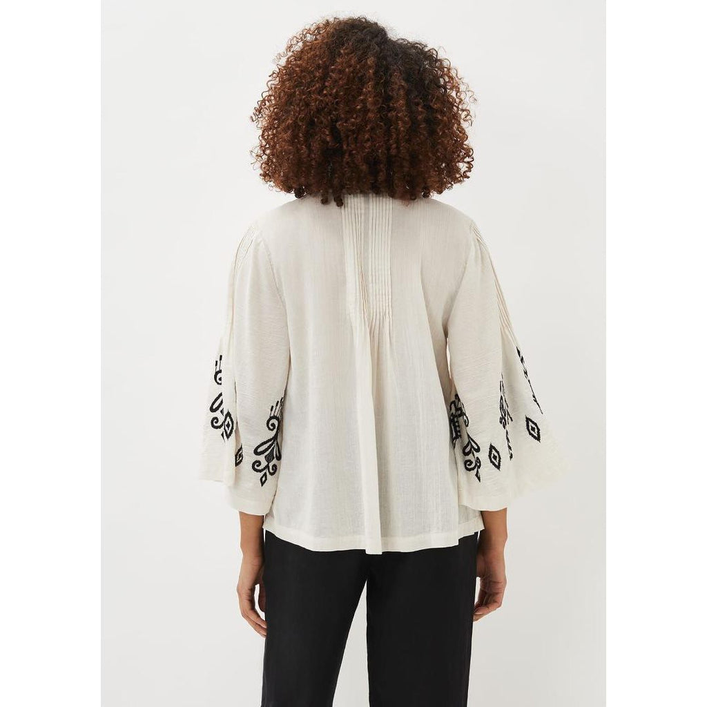 Phase Eight Elenora Embroidered Pintuck Blouse - Ivory/Black - Beales department store