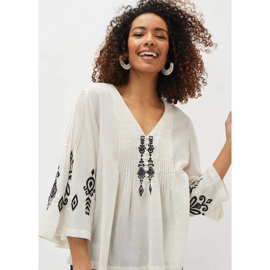 Phase Eight Elenora Embroidered Pintuck Blouse - Ivory/Black - Beales department store