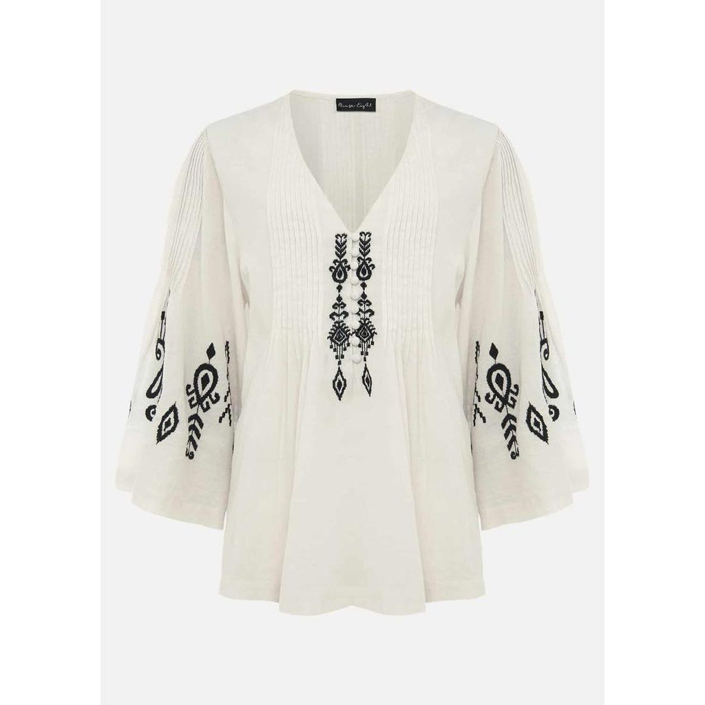 Phase Eight Elenora Embroidered Pintuck Blouse - Ivory/Black - Beales department store