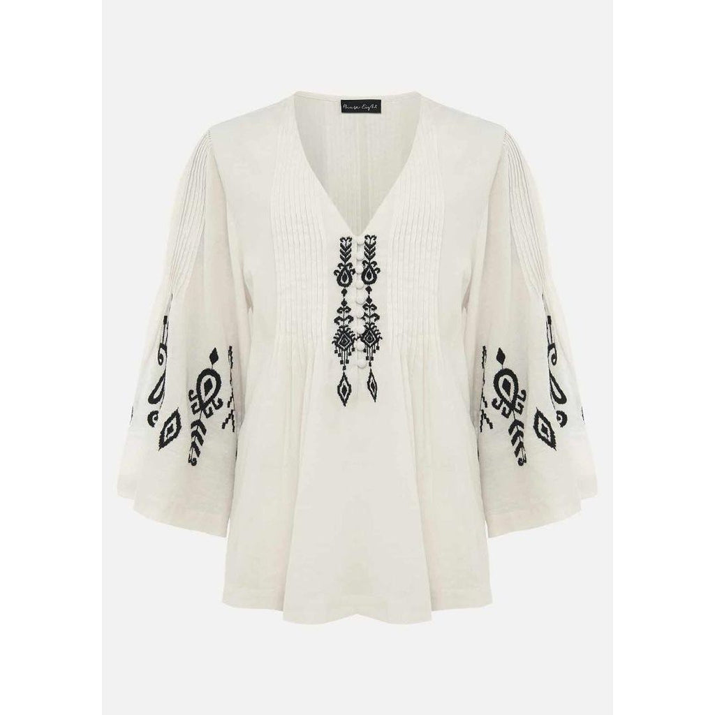 Phase Eight Elenora Embroidered Pintuck Blouse - Ivory/Black - Beales department store