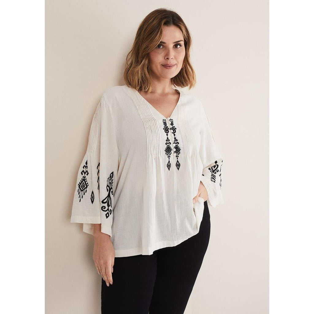 Phase Eight Elenora Embroidered Pintuck Blouse - Ivory/Black - Beales department store