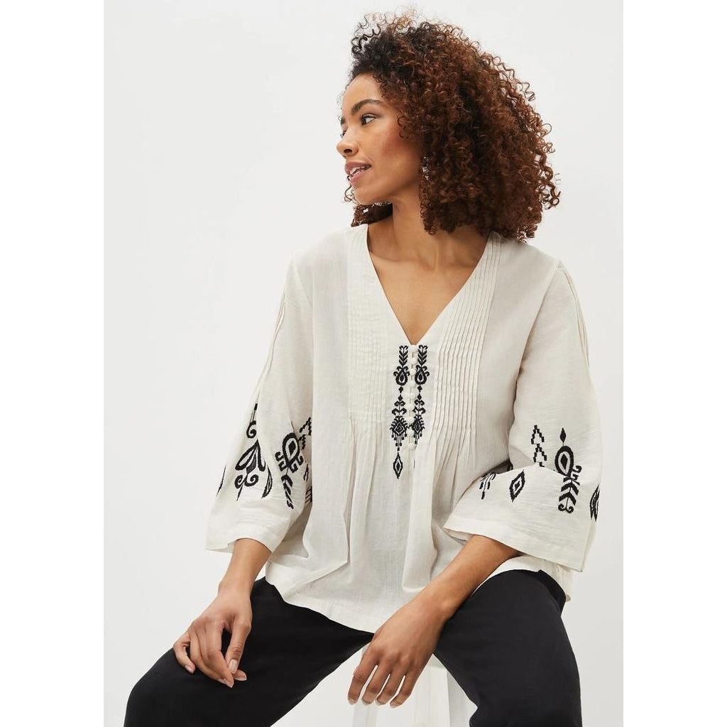 Phase Eight Elenora Embroidered Pintuck Blouse - Ivory/Black - Beales department store