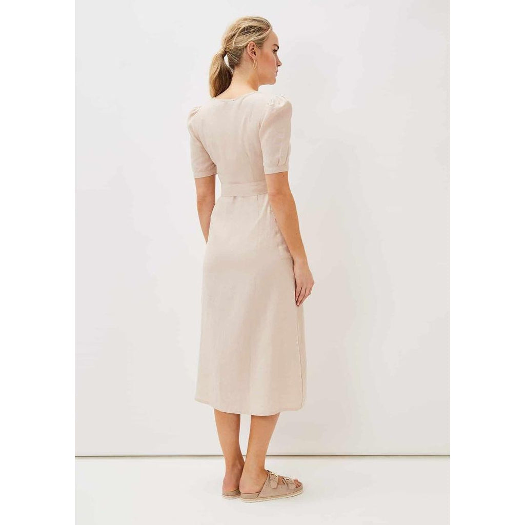 Phase Eight Elletta Square Neck Linen Dress - Stone - Beales department store