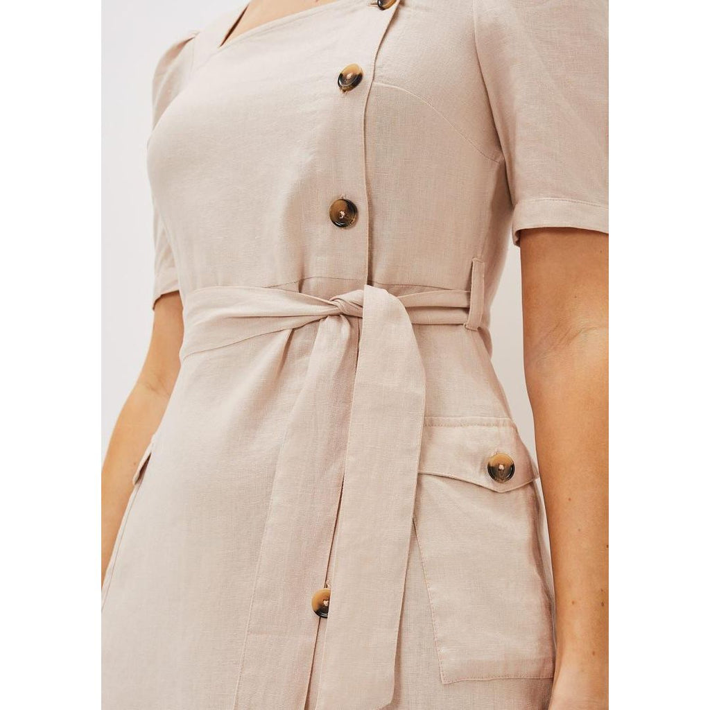 Phase Eight Elletta Square Neck Linen Dress - Stone - Beales department store