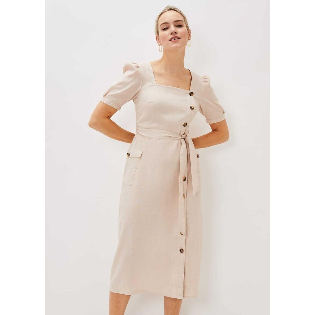 Phase Eight Elletta Square Neck Linen Dress - Stone - Beales department store