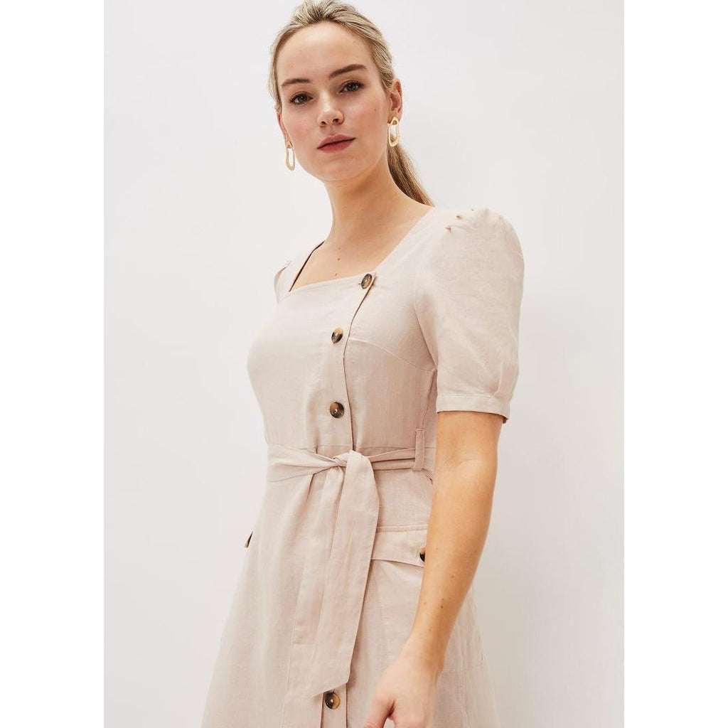 Phase Eight Elletta Square Neck Linen Dress - Stone - Beales department store