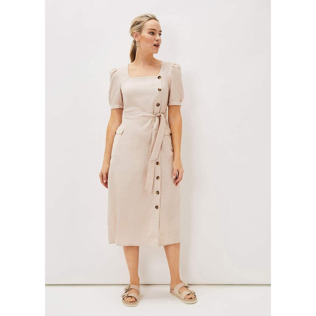 Phase Eight Elletta Square Neck Linen Dress - Stone - Beales department store