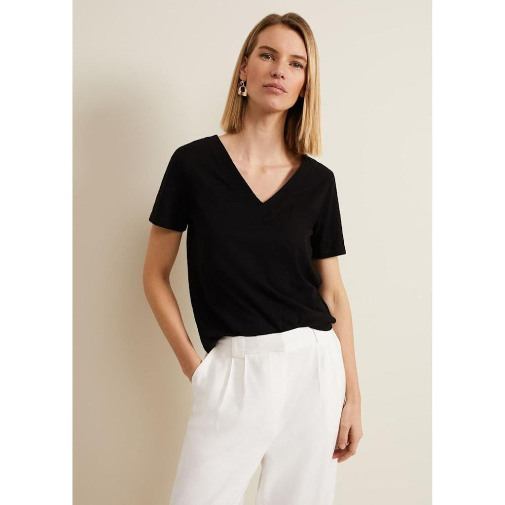 Phase Eight Elspeth V Neck Top - Black - Beales department store