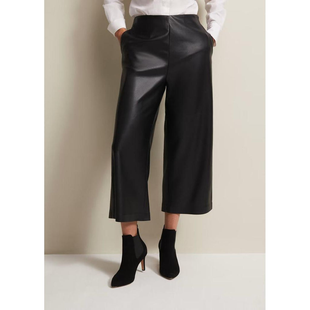 Phase Eight Emeline Black Faux Leather Culottes - Black - Beales department store