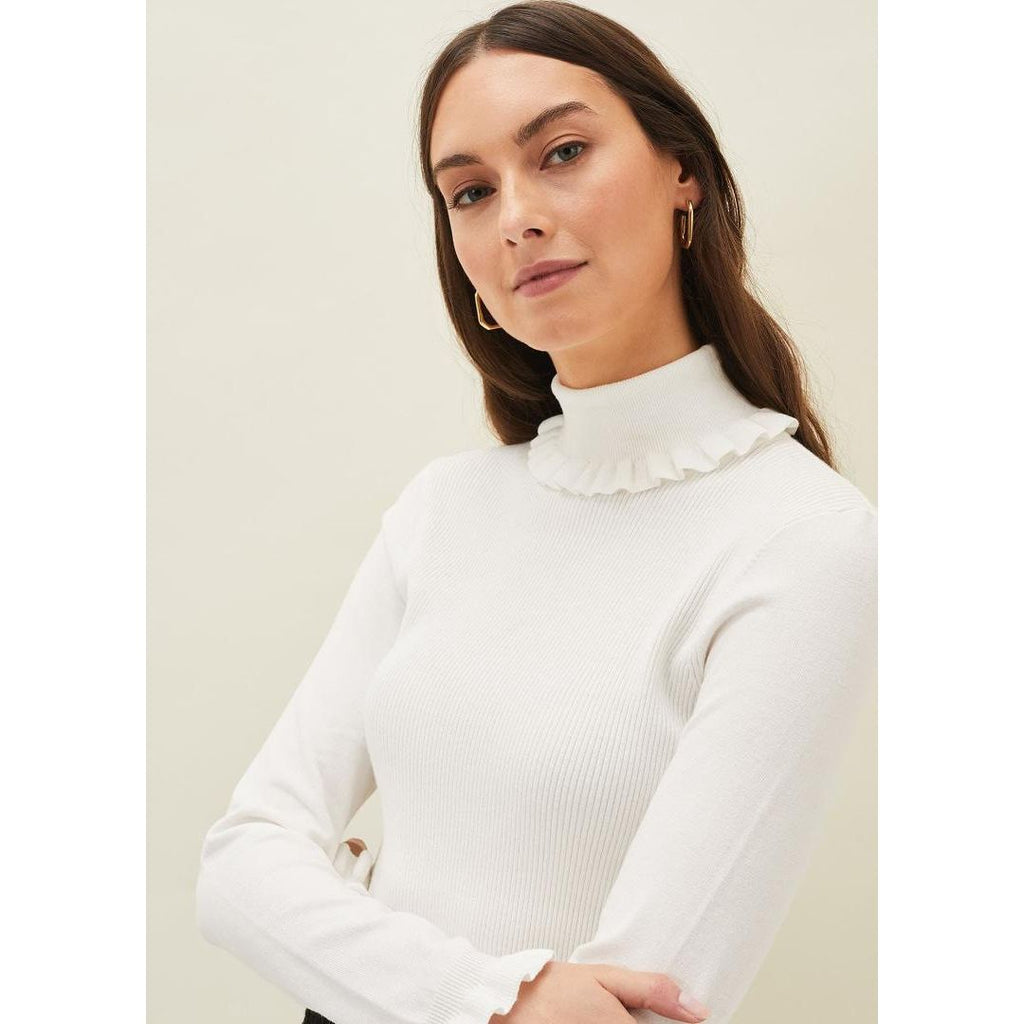 Phase Eight Emila Frill Detail Knit - Winter White - Beales department store