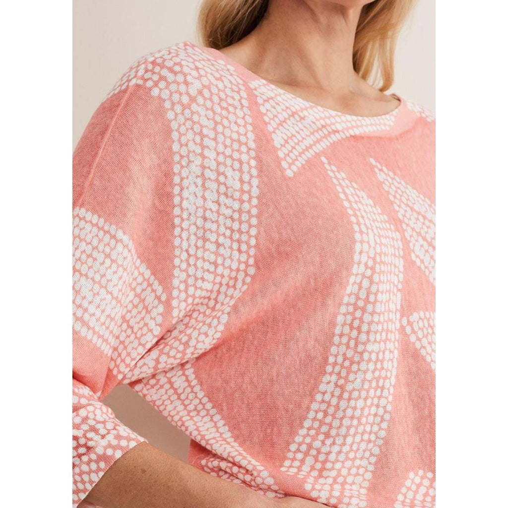 Phase Eight Emma Diagonal Dot Print Knit - Coral/Ivory - Beales department store