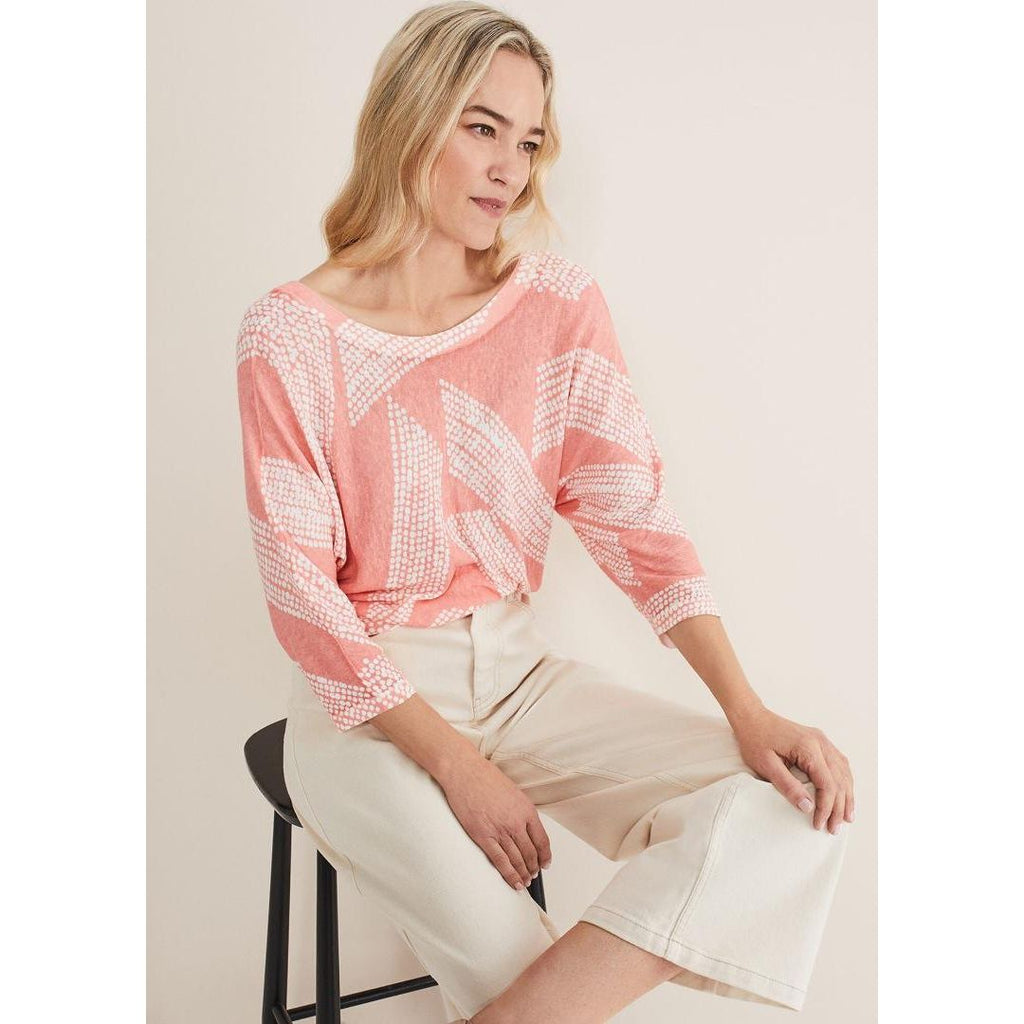 Phase Eight Emma Diagonal Dot Print Knit - Coral/Ivory - Beales department store