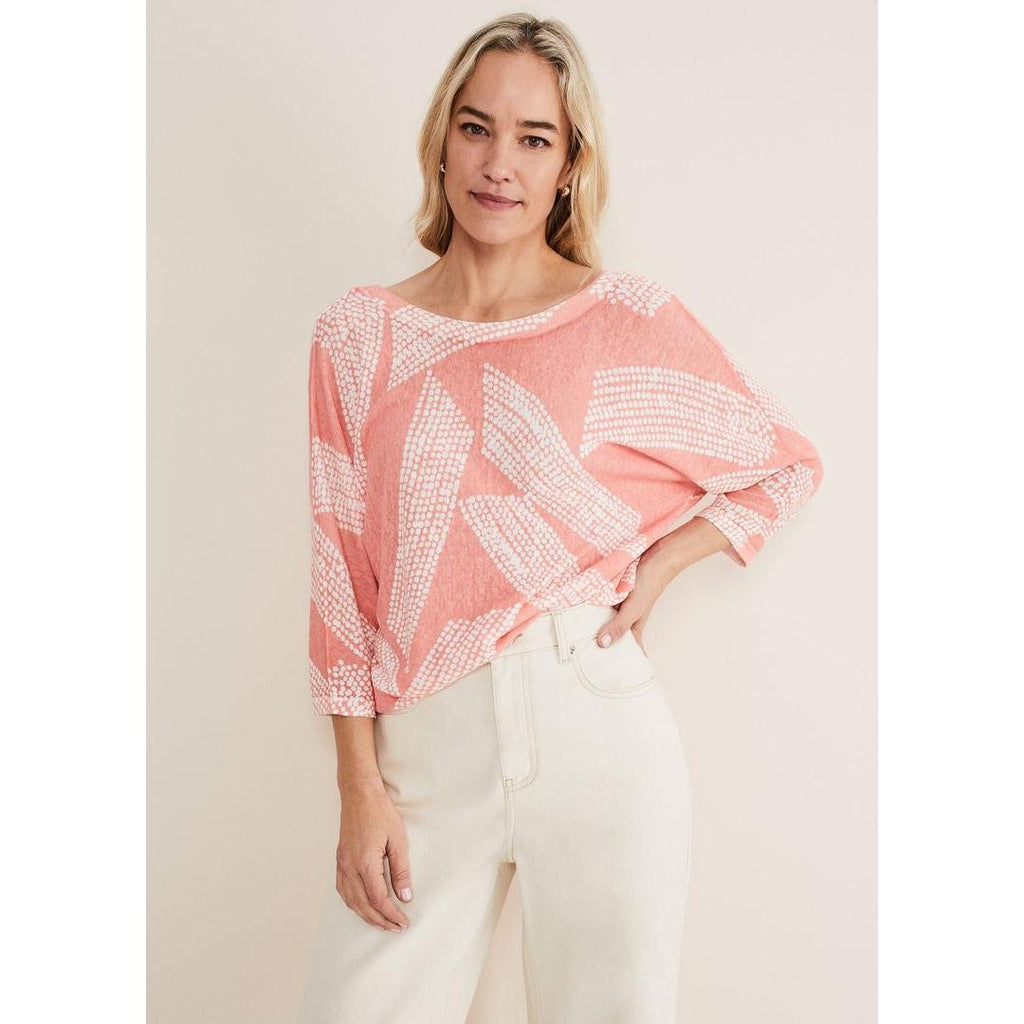 Phase Eight Emma Diagonal Dot Print Knit - Coral/Ivory - Beales department store