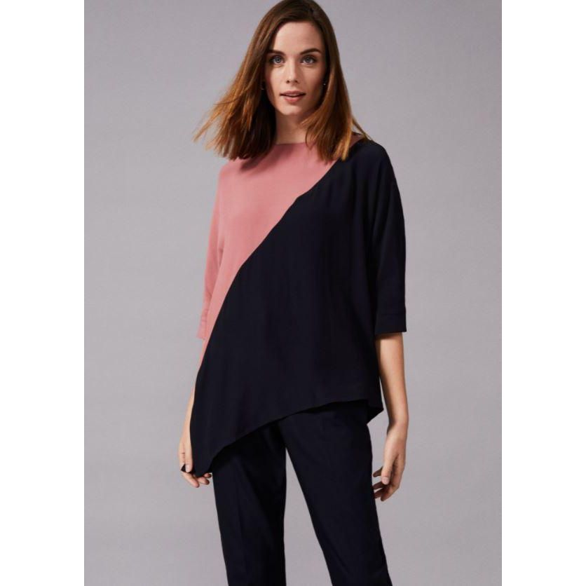 Phase Eight Gilly Colourblock Blouse - Navy/Ivory - Beales department store