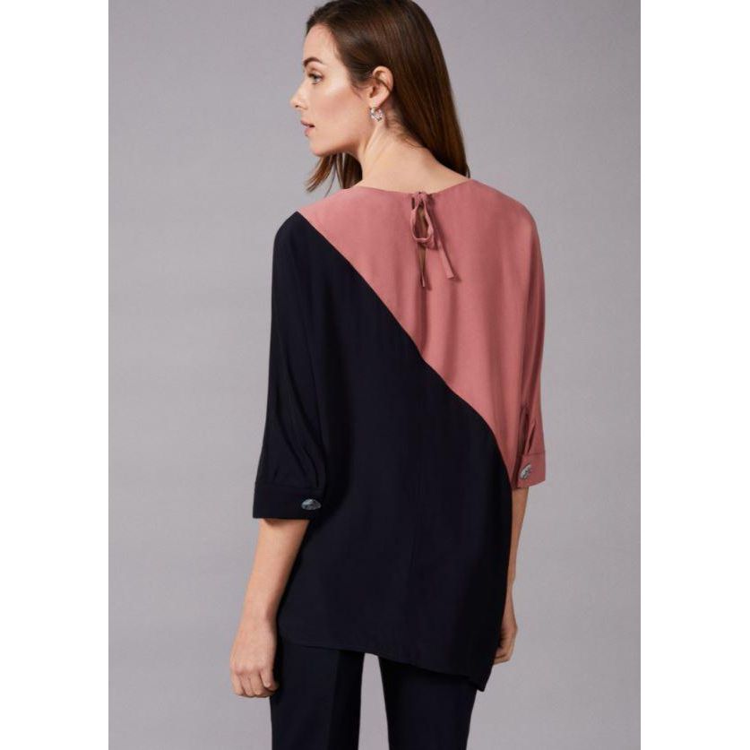 Phase Eight Gilly Colourblock Blouse - Navy/Ivory - Beales department store