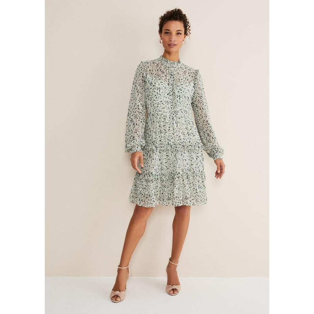 Phase Eight Harlow Floral Tiered Mini Dress - Eau De Nil/Multi - Beales department store