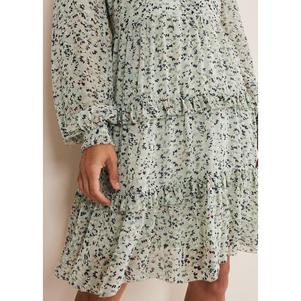 Phase Eight Harlow Floral Tiered Mini Dress - Eau De Nil/Multi - Beales department store