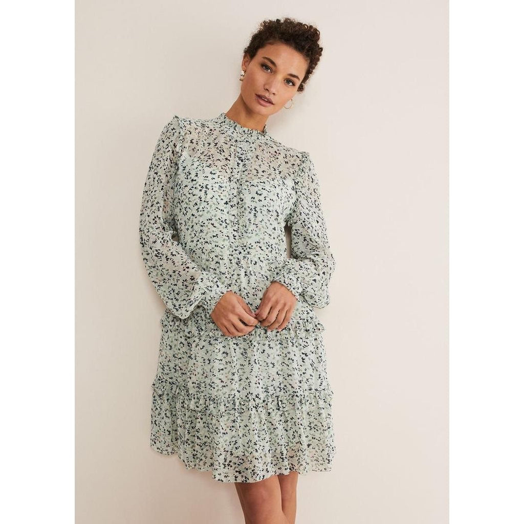 Phase Eight Harlow Floral Tiered Mini Dress - Eau De Nil/Multi - Beales department store