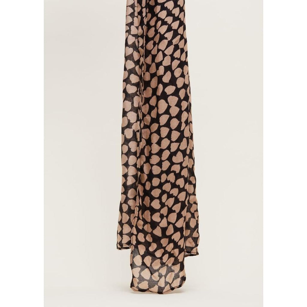 Phase Eight Heart Print Lightweight Scarf - Black/Camel - Beales department store