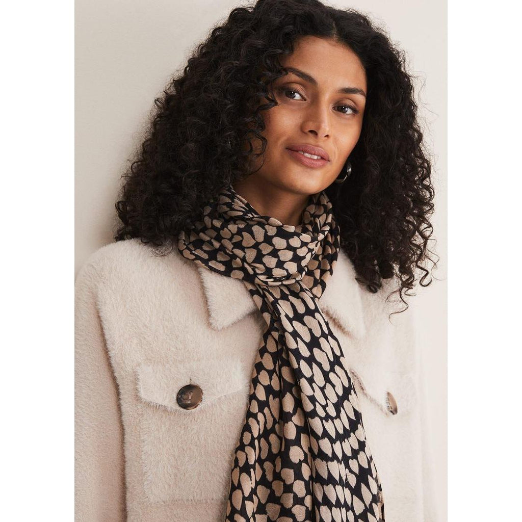 Phase Eight Heart Print Lightweight Scarf - Black/Camel - Beales department store