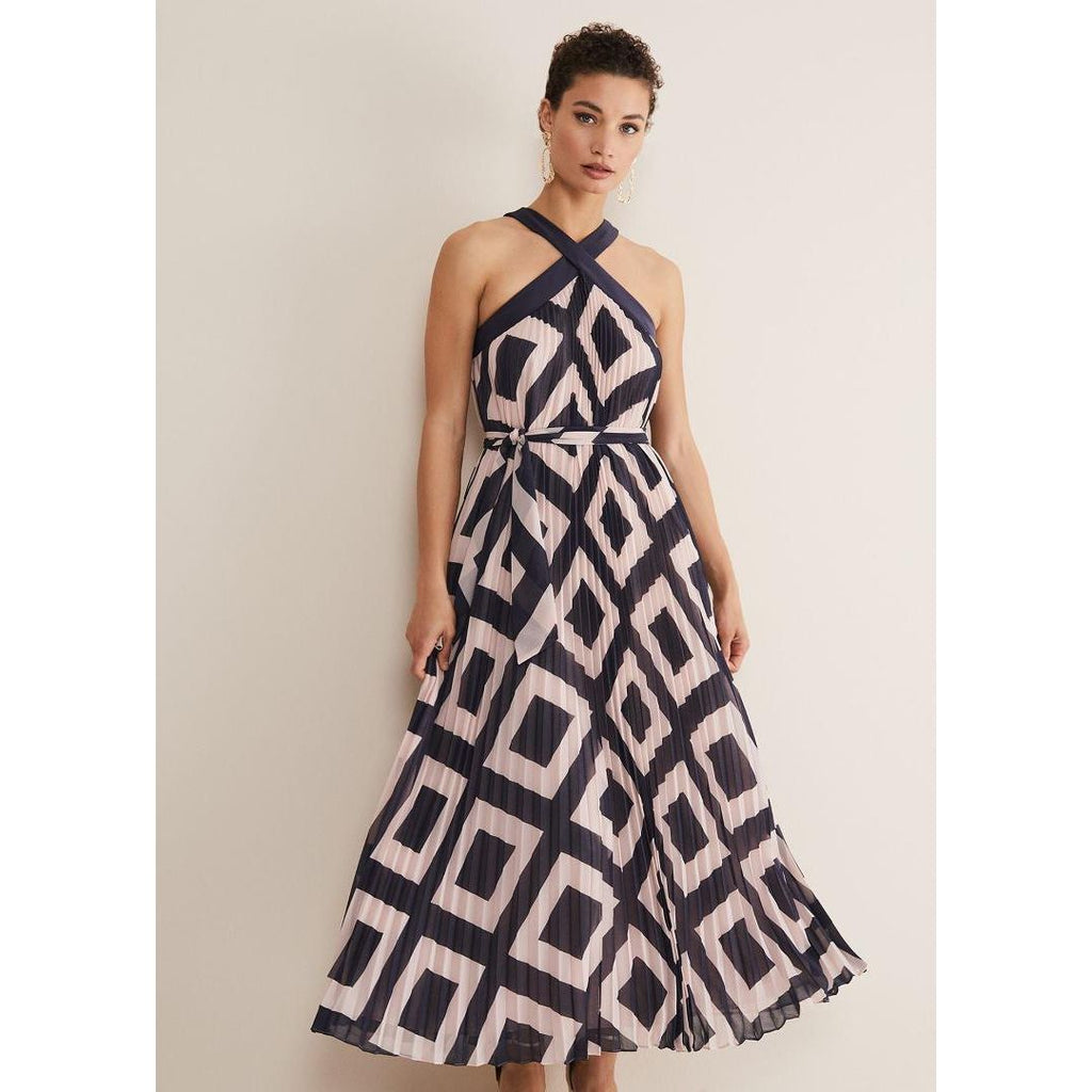 Phase Eight Hestia Diamond Trapeze Maxi Dress - Navy/Pink - Beales department store