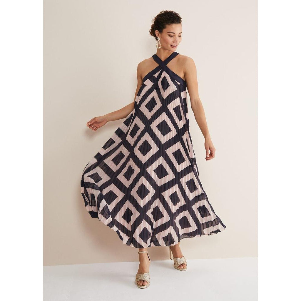 Phase Eight Hestia Diamond Trapeze Maxi Dress - Navy/Pink - Beales department store