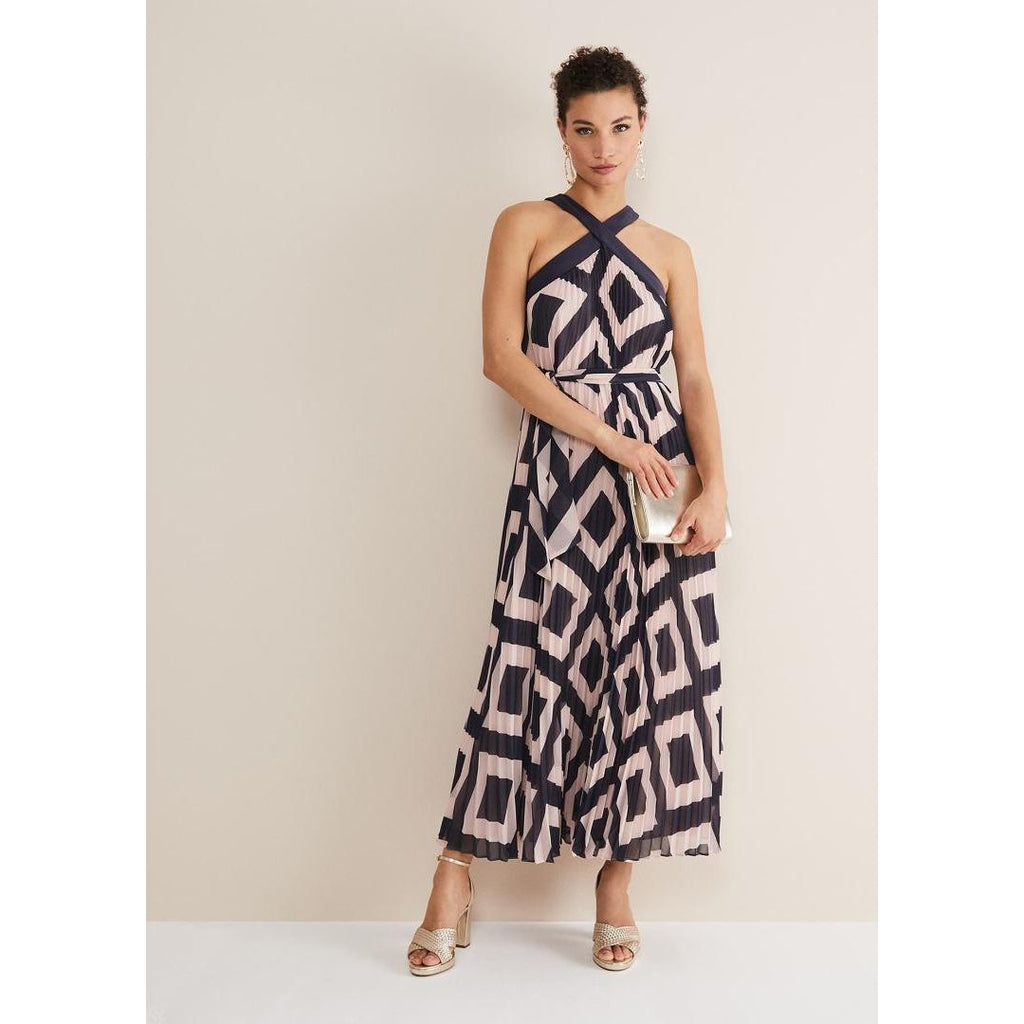 Phase Eight Hestia Diamond Trapeze Maxi Dress - Navy/Pink - Beales department store