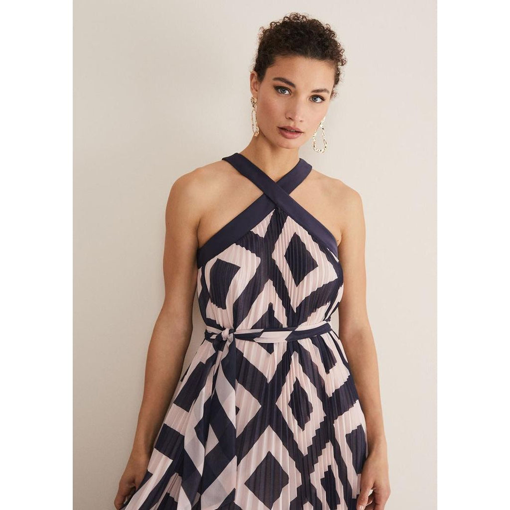 Phase Eight Hestia Diamond Trapeze Maxi Dress - Navy/Pink - Beales department store