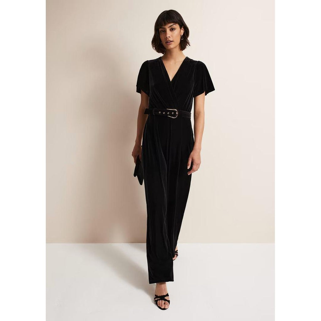 Phase Eight Holly Black Velvet Jumpsuit - Black - Beales department store