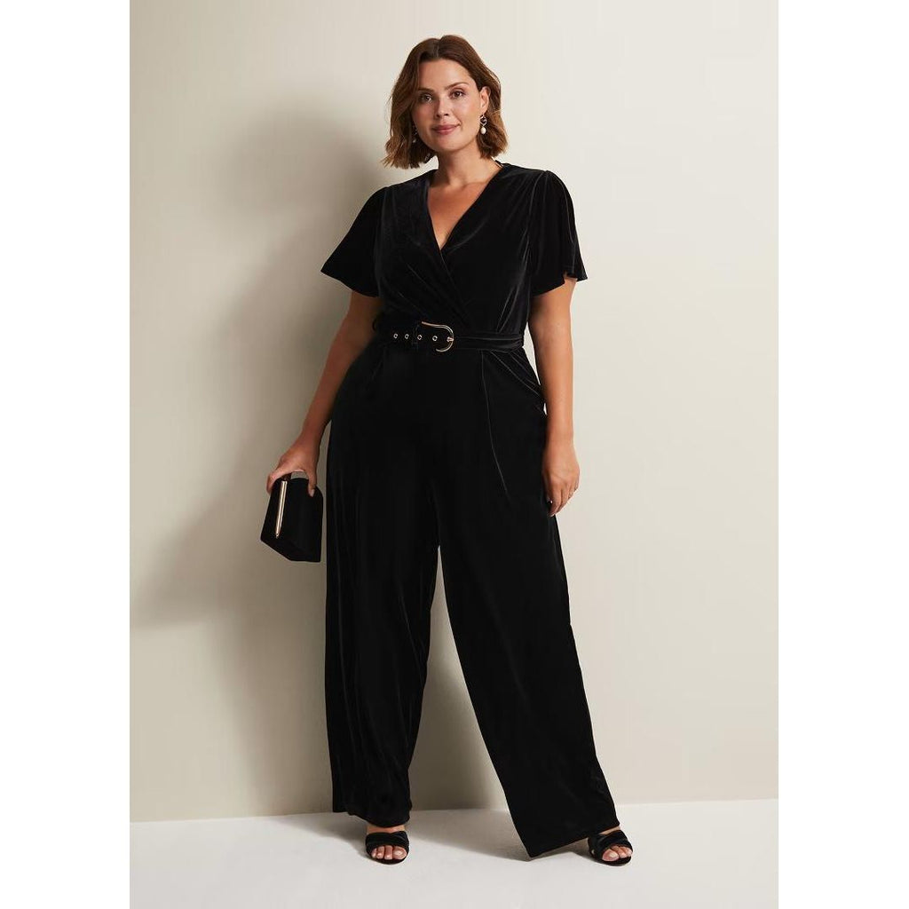 Phase Eight Holly Black Velvet Jumpsuit - Black - Beales department store