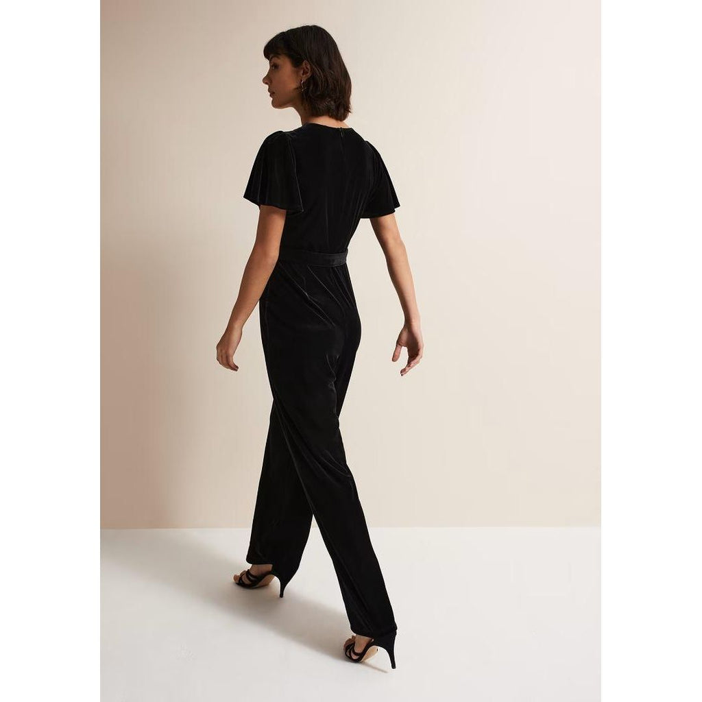 Phase Eight Holly Black Velvet Jumpsuit - Black - Beales department store