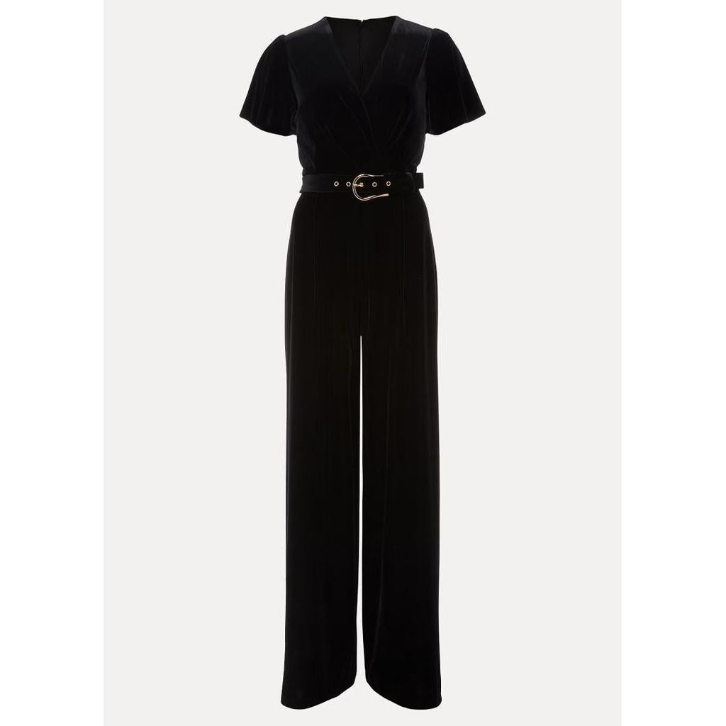 Phase Eight Holly Black Velvet Jumpsuit - Black - Beales department store