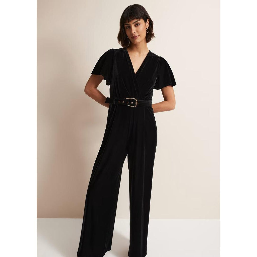 Phase Eight Holly Black Velvet Jumpsuit - Black - Beales department store