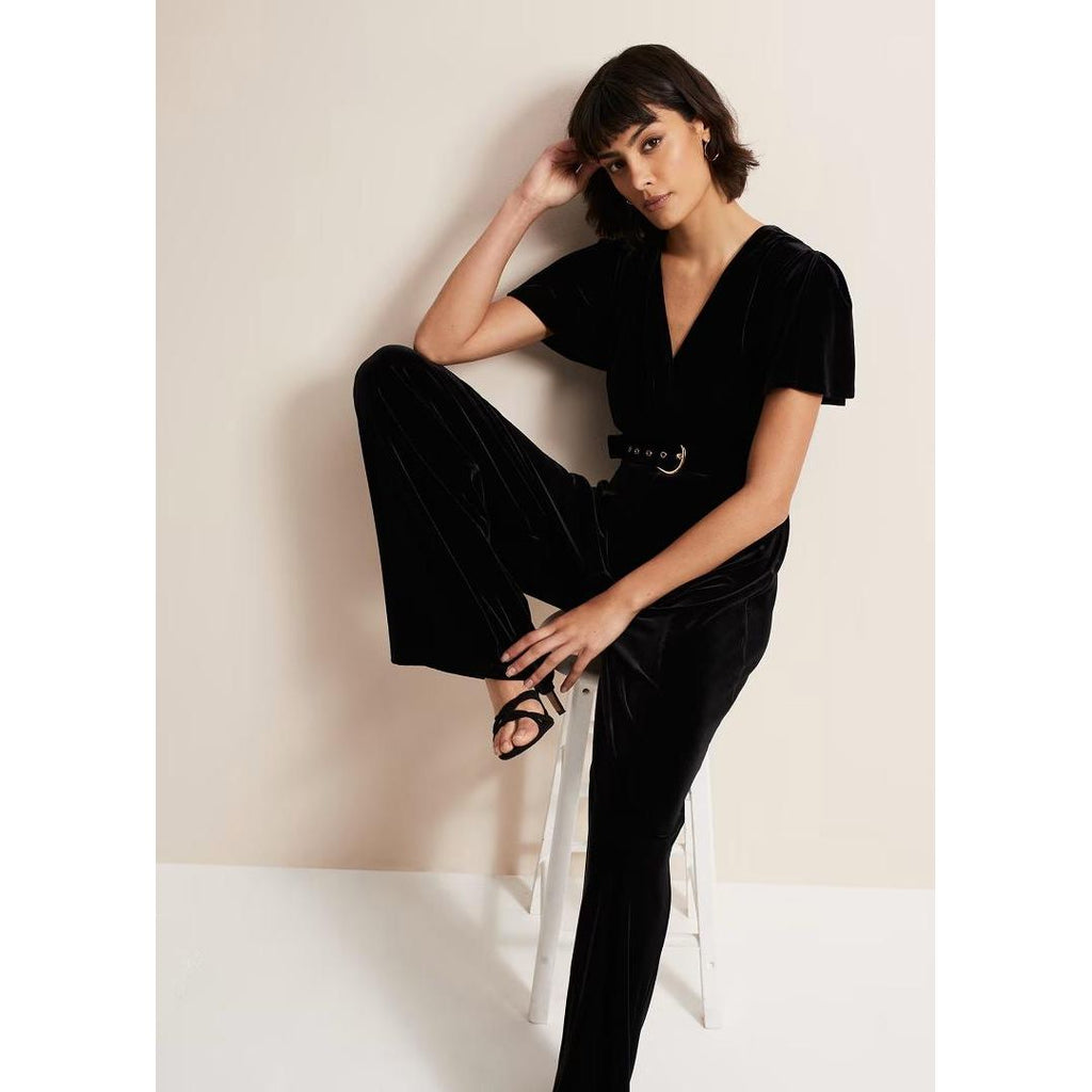 Phase Eight Holly Black Velvet Jumpsuit - Black - Beales department store