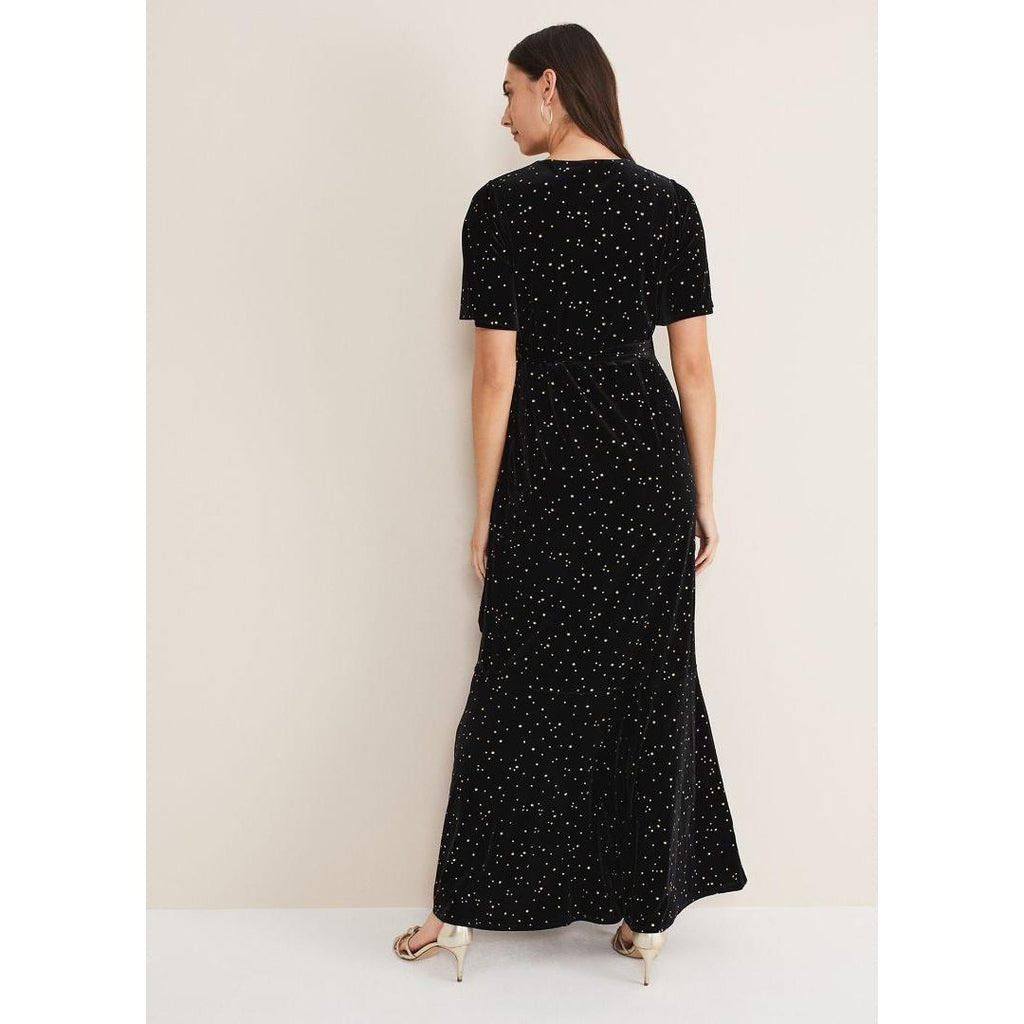 Phase Eight Holly Velvet Star Wrap Maxi Dress - Black - Beales department store