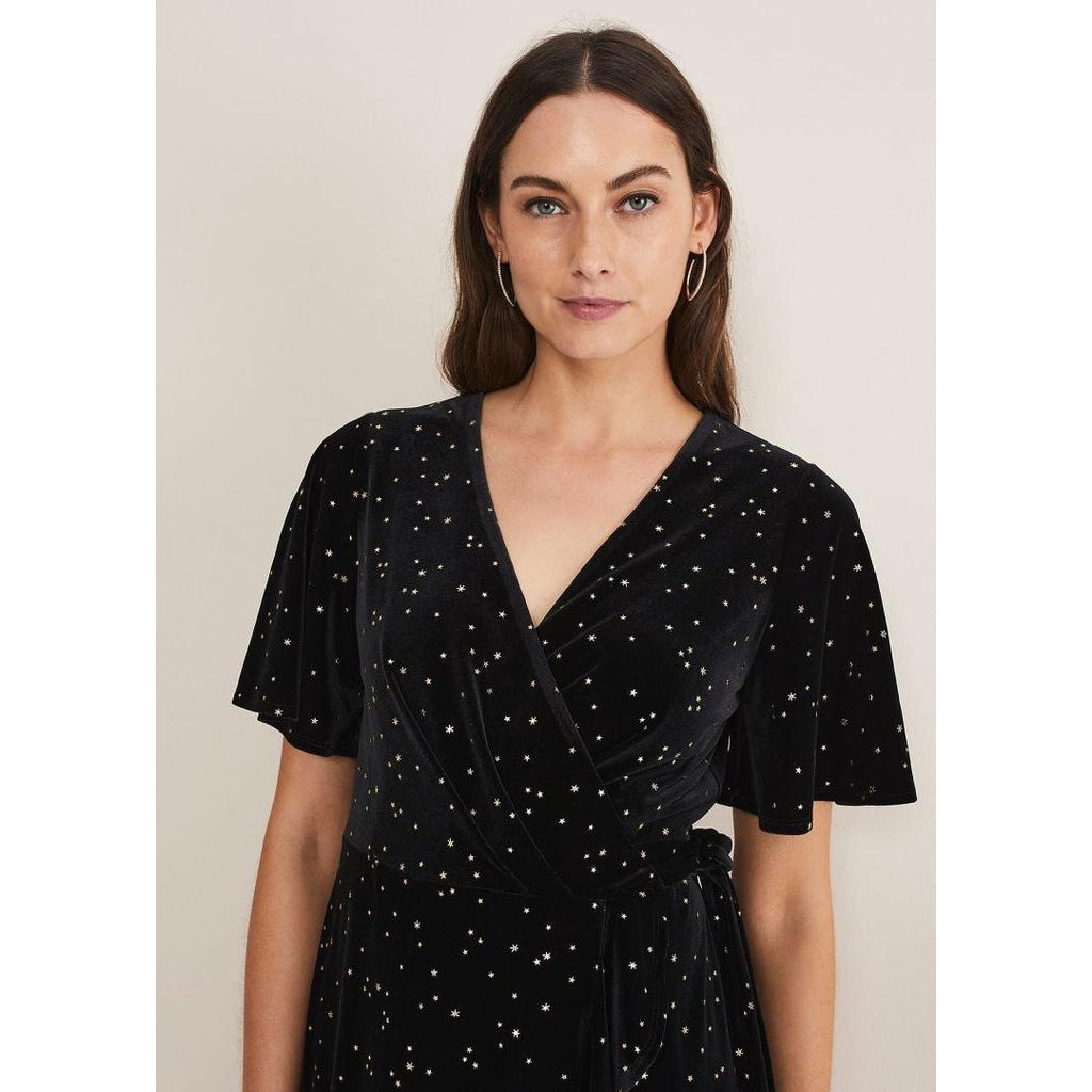 Phase Eight Holly Velvet Star Wrap Maxi Dress - Black - Beales department store