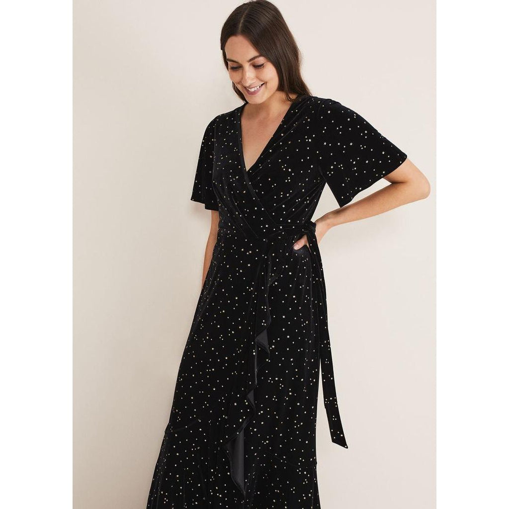 Phase Eight Holly Velvet Star Wrap Maxi Dress - Black - Beales department store