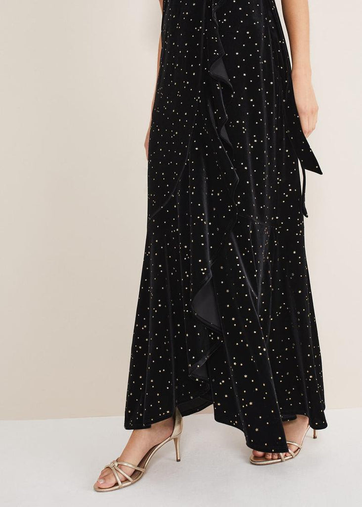 Phase Eight Holly Velvet Star Wrap Maxi Dress - Black - Beales department store