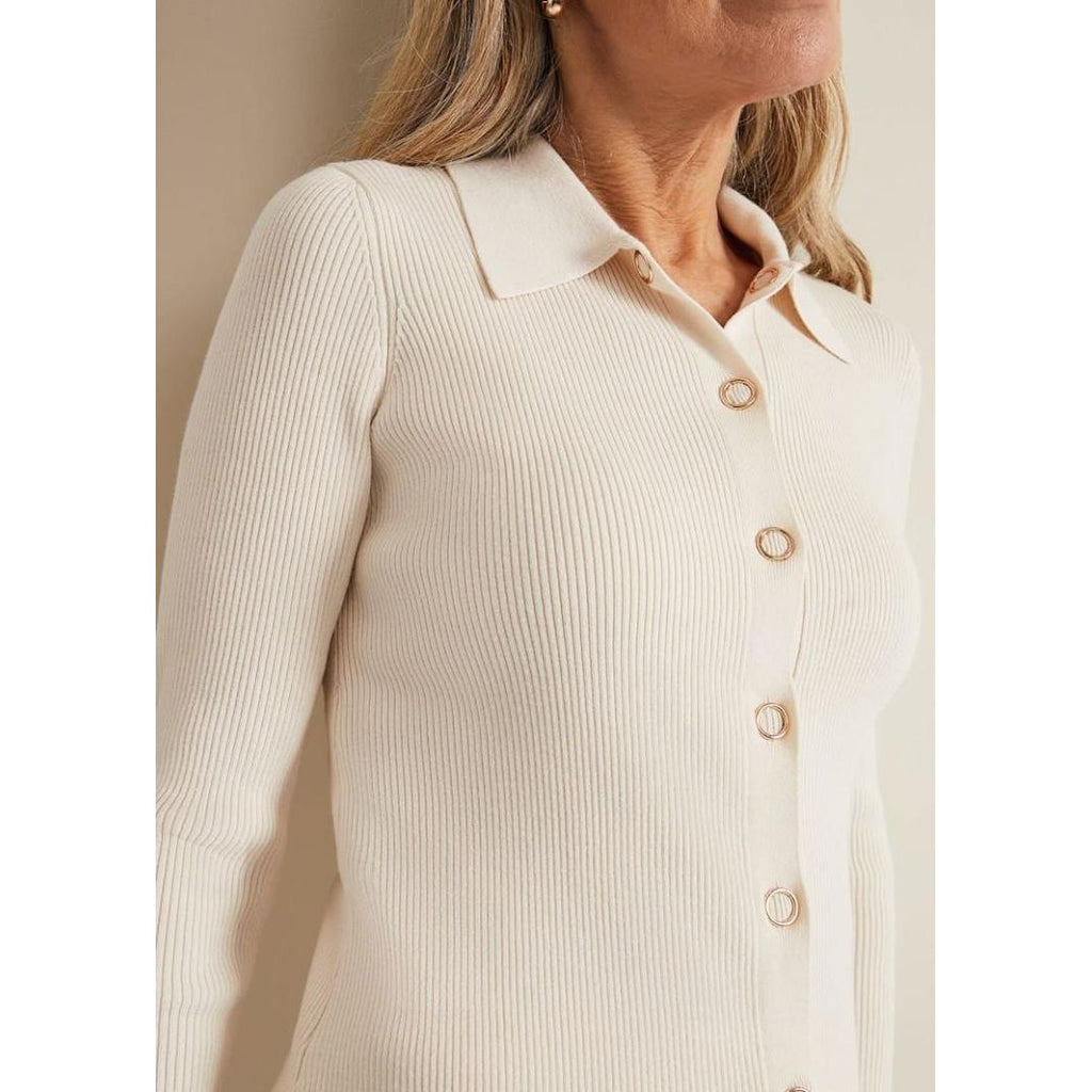 Phase Eight Irina Ribbed Button Detail Knit Top - Ivory - Beales department store