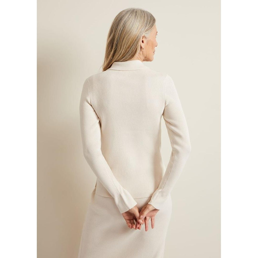 Phase Eight Irina Ribbed Button Detail Knit Top - Ivory - Beales department store