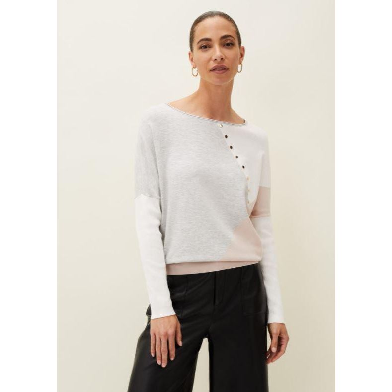 Phase Eight Isabel Colourblock Stud Jumper in Pink Size L - Beales department store