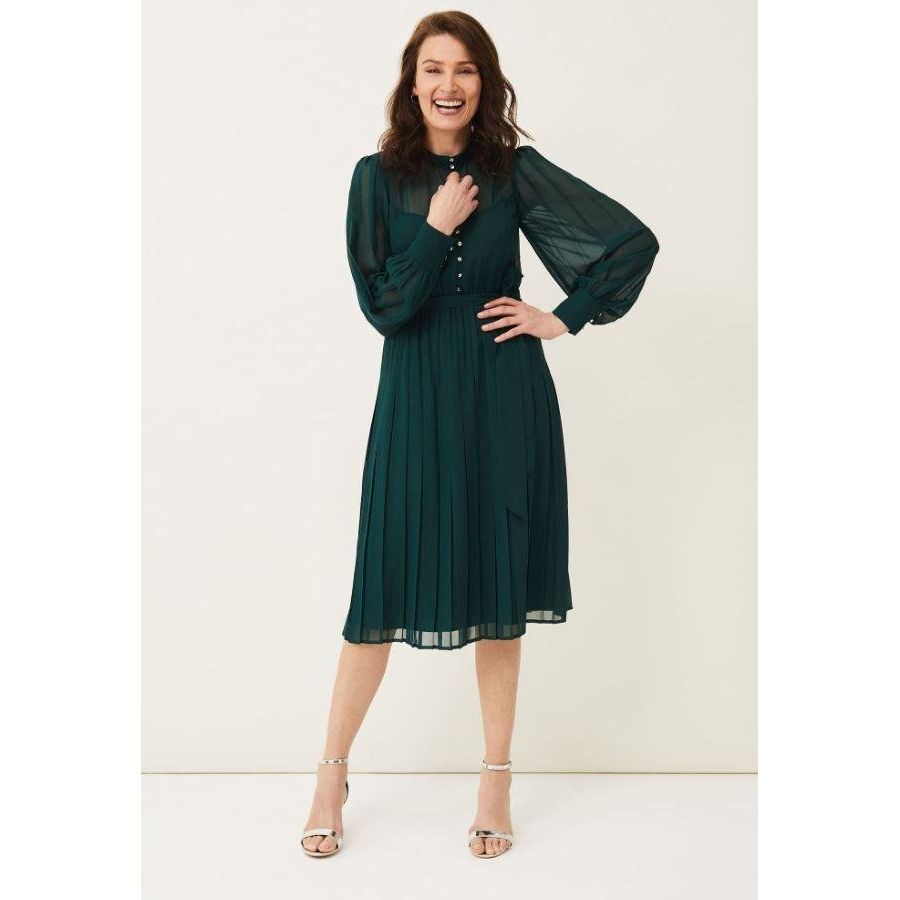 Phase Eight Izzy Button Detail Dress - Bottle Green - Beales department store