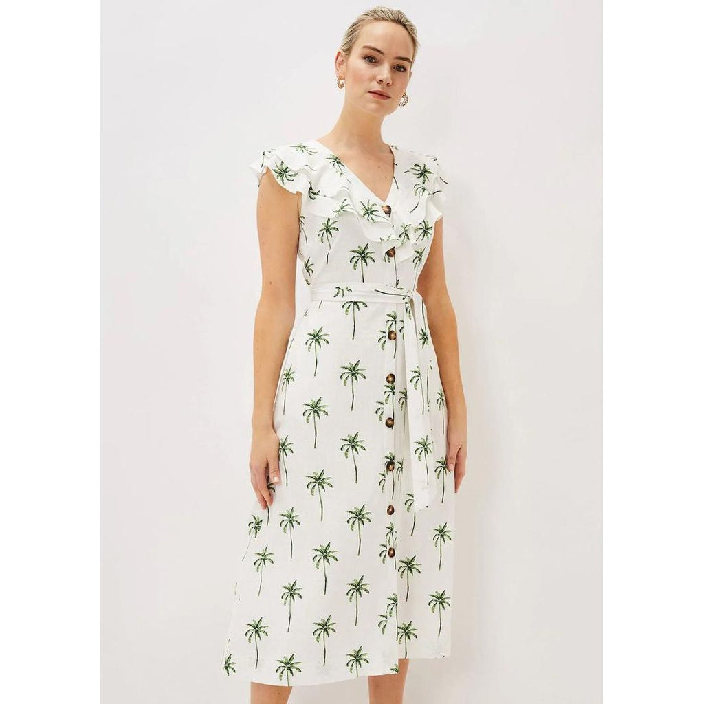 Phase Eight Jamilla Palm Print Dress - Ivory/Green - Beales department store