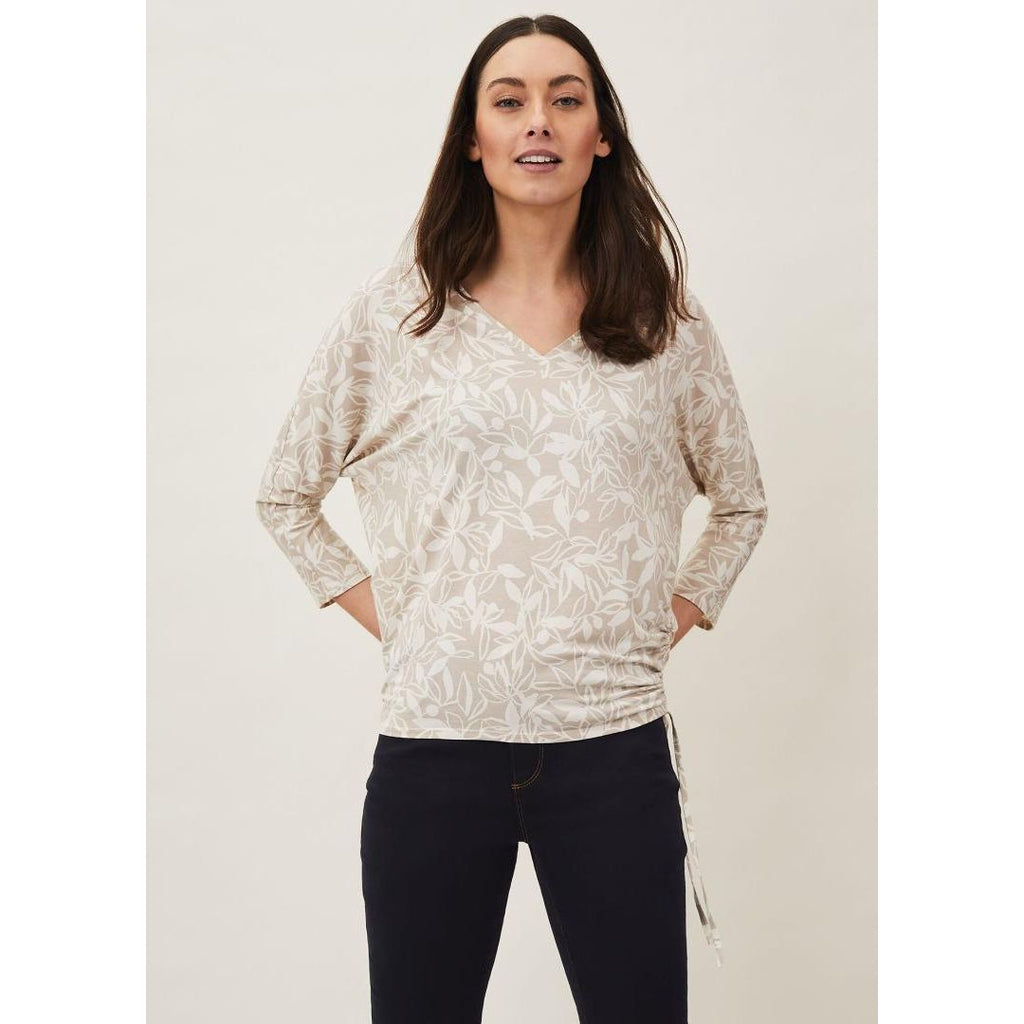 Phase Eight Jemmy Print Drawstring Hem Top - Stone - Beales department store