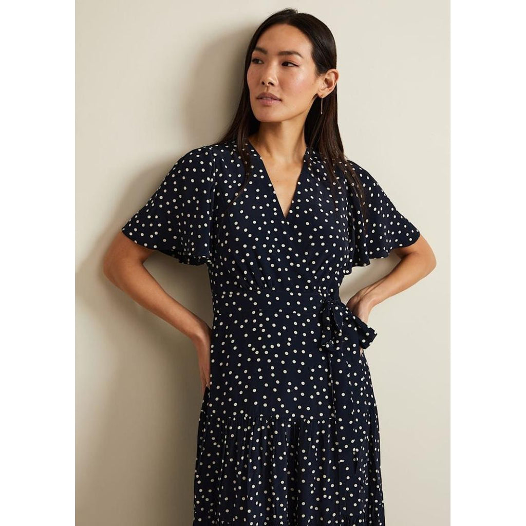 Phase Eight Jenna Wrap Midaxi Dress - Navy/Ivory Spot - Beales department store