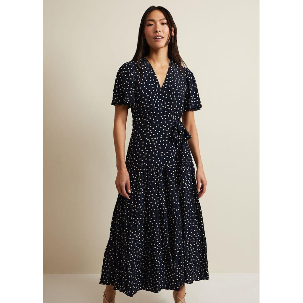 Phase Eight Jenna Wrap Midaxi Dress - Navy/Ivory Spot - Beales department store