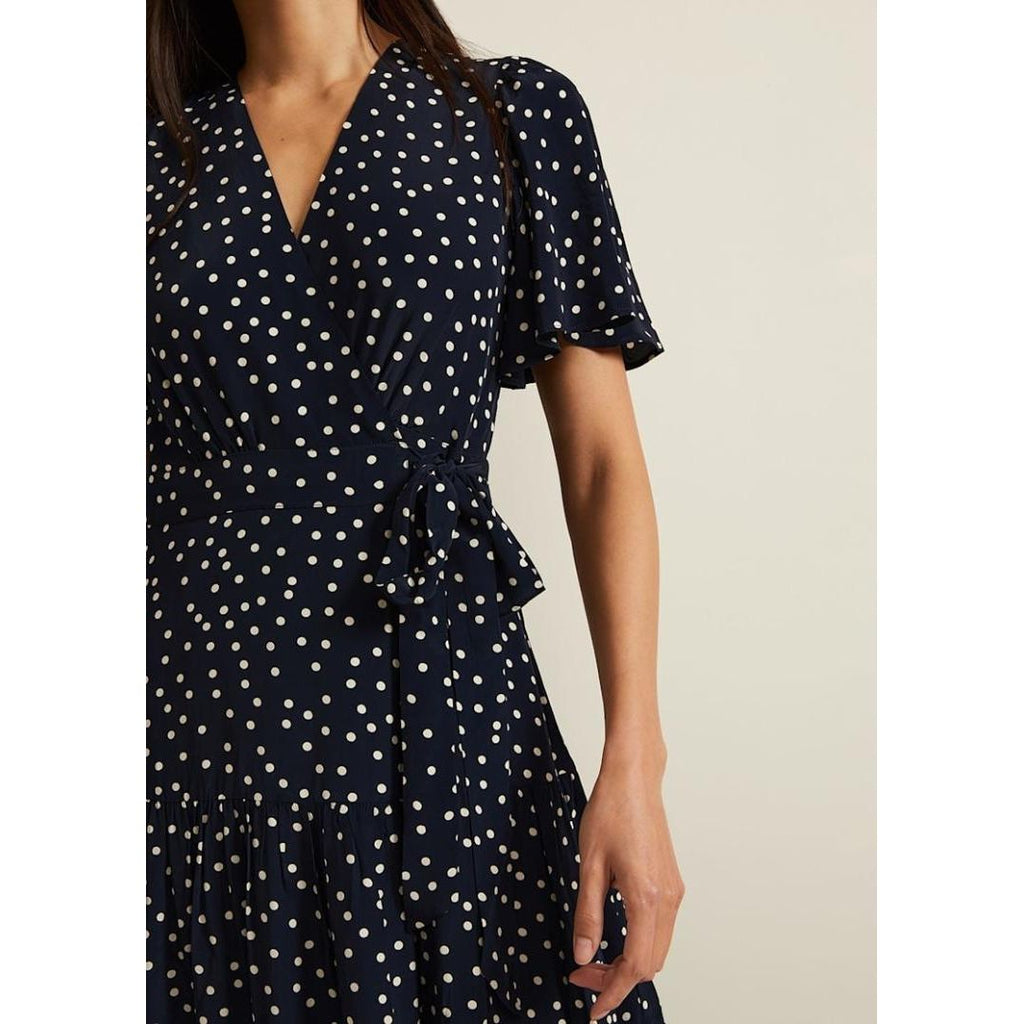 Phase Eight Jenna Wrap Midaxi Dress - Navy/Ivory Spot - Beales department store