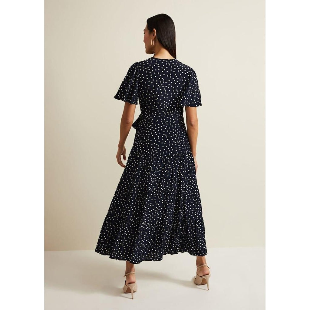 Phase Eight Jenna Wrap Midaxi Dress - Navy/Ivory Spot - Beales department store