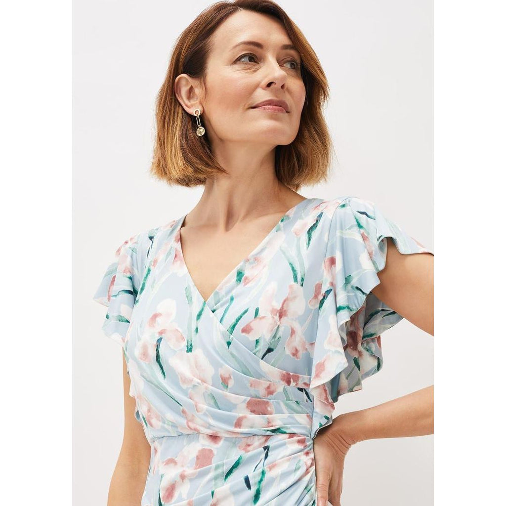 Phase Eight Jessie Watercolour Floral Jersey Dress - Sky/Multi - Beales department store