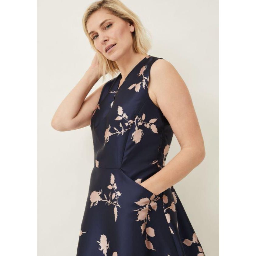 Phase Eight Jordyn Jacquard Fit And Flare Dress - Navy/Ballet Pink - Beales department store